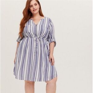Torrid Blue & White Stripe Zip Front Drawstring Shirt Dress 1A